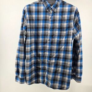 Eddie Bauer Shirt Mens Extra Large Blue Black Plaid Button Front Long Sleeve